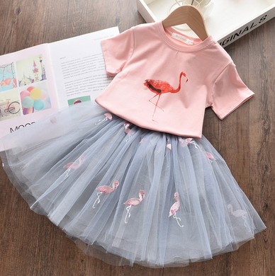 Flamingo design Fancy skirt & T-shirt Clothing Sets