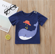 Laden Sie das Bild in den Galerie-Viewer, Whale Print Short-sleeve Tee and Striped Shorts Set