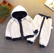 Laden Sie das Bild in den Galerie-Viewer, Set 2pcs Bear Print Hooded Long-sleeve Dark Blue Baby Set