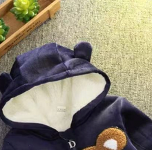 Laden Sie das Bild in den Galerie-Viewer, Set 2pcs Bear Print Hooded Long-sleeve Dark Blue Baby Set
