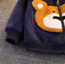 Laden Sie das Bild in den Galerie-Viewer, Set 2pcs Bear Print Hooded Long-sleeve Dark Blue Baby Set