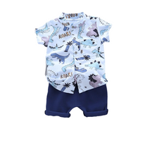 Laden Sie das Bild in den Galerie-Viewer, Dinosaur Print Short-sleeve Shirt and Solid Pants Set
