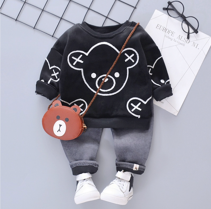 Toddler Bear Print Sweatshirt and Pants Set