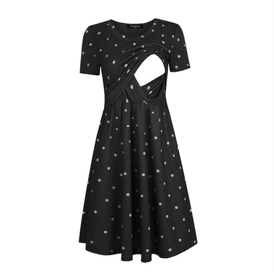 Short sleeve polka dots Maternity Nursing Dress