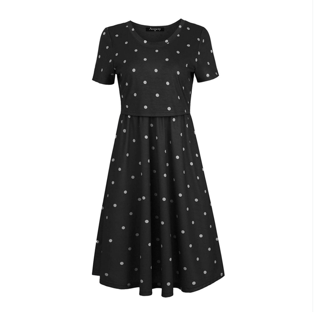 Short sleeve polka dots Maternity Nursing Dress