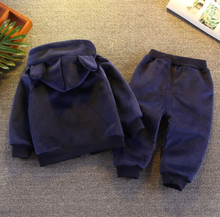 Laden Sie das Bild in den Galerie-Viewer, Set 2pcs Bear Print Hooded Long-sleeve Dark Blue Baby Set
