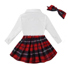 Laden Sie das Bild in den Galerie-Viewer, Fashion Girls Clothing Set Designed Children Casual Shirt + Plaid Skirt
