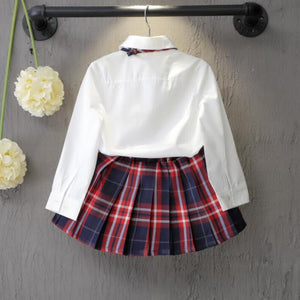 Fashion Girls Clothing Set Designed Children Casual Shirt + Plaid Skirt