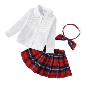 Fashion Girls Clothing Set Designed Children Casual Shirt + Plaid Skirt