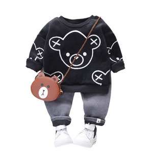Toddler Bear Print Sweatshirt and Pants Set