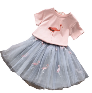 Flamingo design Fancy skirt & T-shirt Clothing Sets