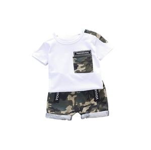 Camo Print Short-sleeve Tee and Shorts Set